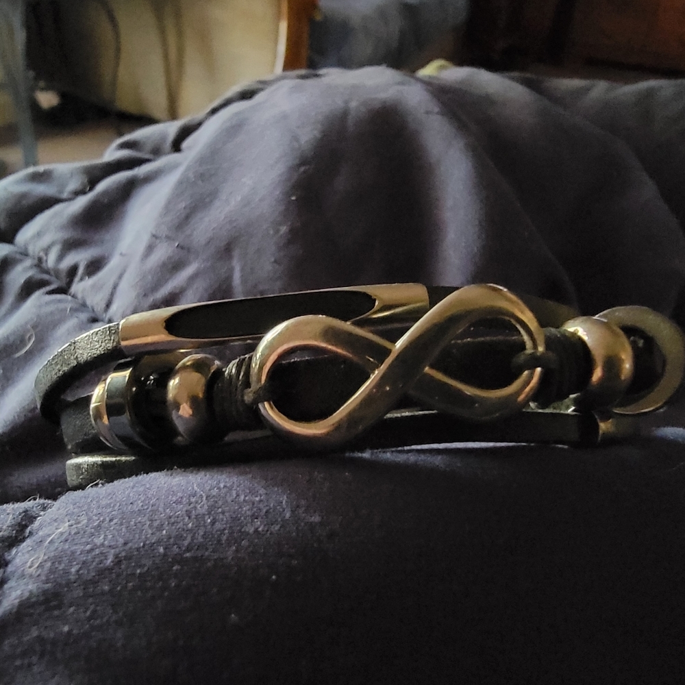 Infinity black leather bracelet